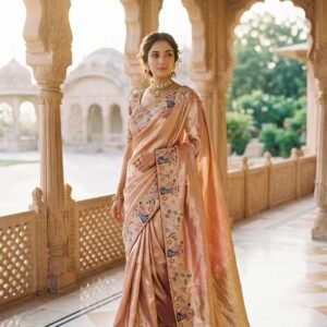 Tissue Jacquard Saree with Multicolour Sequin & Thread Work
