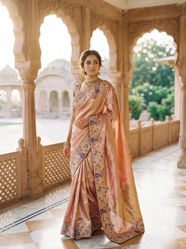 Tissue Jacquard Saree with Multicolour Sequin & Thread Work