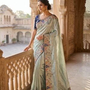 Tissue Jacquard Saree with Multicolour Sequin & Thread Work