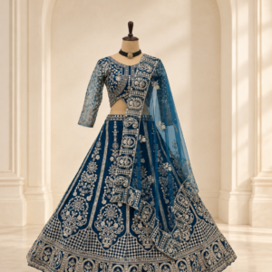 Peacock Blue Premium Kasturi Silk Designer Lehenga Choli with Heavy Pearl and Sequins Work